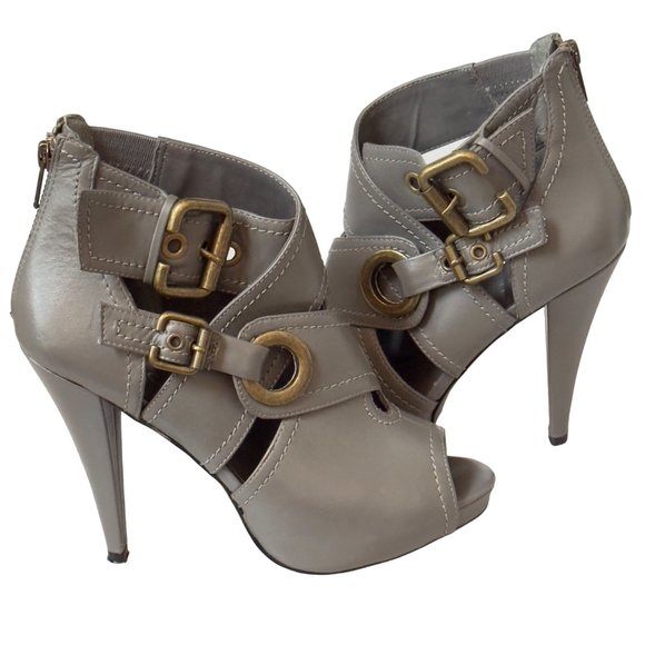 Aldo Shoes Gray Leather Buckle Peep Toe Platform High Heel Bootie Women Eu 38 US - Picture 15 of 15